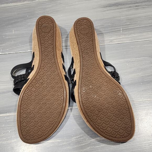 Ugg‎ Maddie Wedge Sandals Leather Cork Black Thongs Slip On Shoes Size 11 - Picture 10 of 11